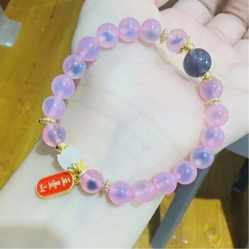半糖多寶金箔琉璃轉運珠手串白色糖心瑪瑙平安釦納福男女手鏈飾品