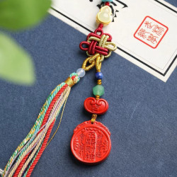 天然原礦硃砂精品紅砂「五路財神」手機掛   包掛   萬能掛純度99