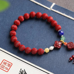 天然原礦硃砂精品紫金砂 拉絲花珠 手鏈 精工 精品原創硃砂含量95