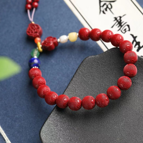 天然原礦硃砂精品紫金砂 拉絲花珠 手鏈 精工 精品原創硃砂含量95