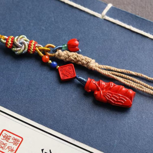 天然原礦硃砂精品紅砂「一鳴驚人」手機掛  包掛含量高達95%以上
