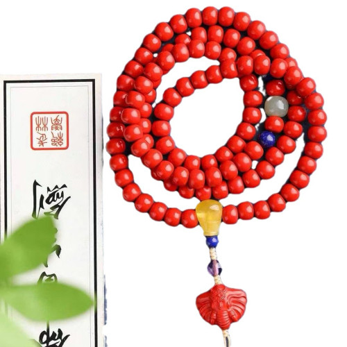 天然原礦硃砂精品紅砂「老型珠 108顆彿珠 手鏈  硃砂含量高達 95