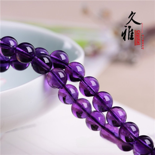 久雅水晶 天然紫水晶散珠 烏拉圭紫水晶半成品 紫色圓珠串珠 