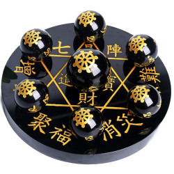 永韻珠寶 天然黑曜石狐狸龍龜七星陣 白黃紫粉水晶球風水擺件