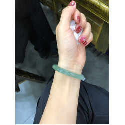 天然 緬甸翡翠冰種飄花圓條翡翠手鐲女叮噹鐲細條貴妃鐲玉手鐲