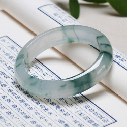 冰種飄花翡翠手鐲少女款中式玉石飾品緬甸高級飄花翡翠玉鐲子