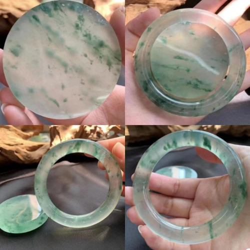 百年翡翠天然緬甸礦區翡翠手鐲冰種冰飄花少女款鐲子玉石陽綠