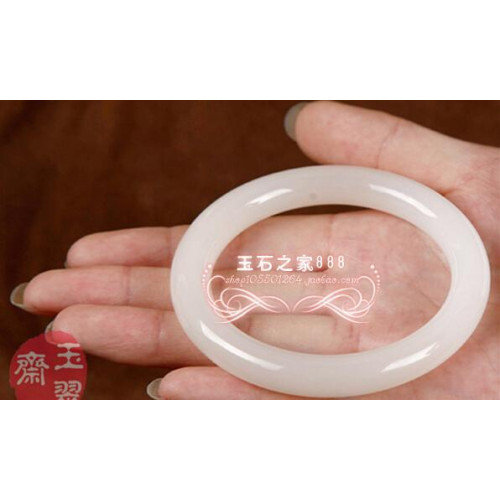 天然新疆和田玉手鐲白玉手鐲翡翠 飄花細圓條淺色玉女款手鐲女
