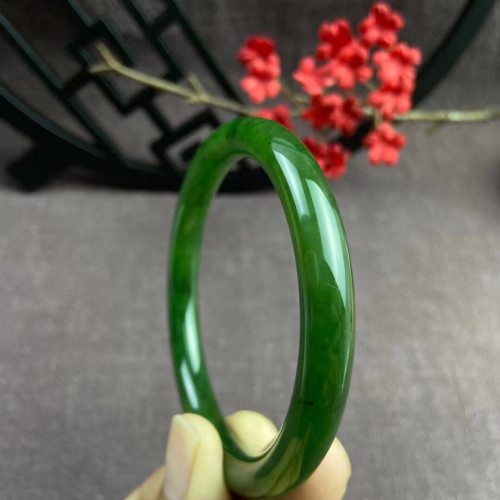 天然俄料和田玉菠菜綠碧玉圓條手鐲玉鐲各種圈口少女款帶證書