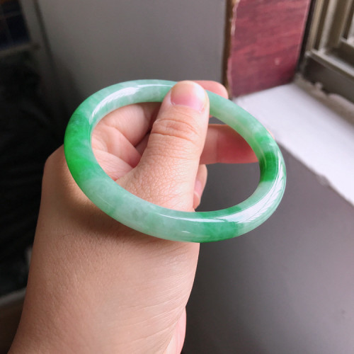 冰糯種小細圓條女款飄陽綠色翡翠手鐲子玉手環輕奢天然玉手鐲