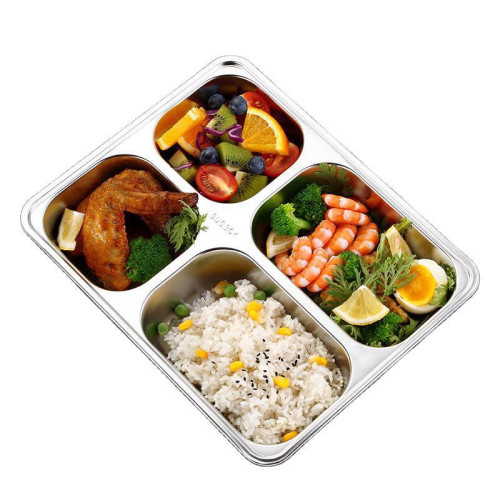 三四鋼 便當盒不鏽鋼學生食堂快餐盤 方形帶蓋上班族分格午餐飯盒