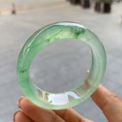 天然緬甸翡翠手鐲冰種飄花陽綠少女款春帶彩紫羅蘭翡翠玉手鐲