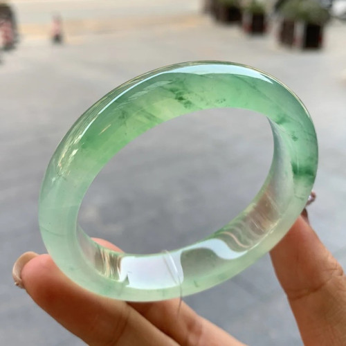 天然緬甸翡翠手鐲冰種飄花陽綠少女款春帶彩紫羅蘭翡翠玉手鐲