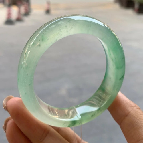 天然緬甸翡翠手鐲冰種飄花陽綠少女款春帶彩紫羅蘭翡翠玉手鐲
