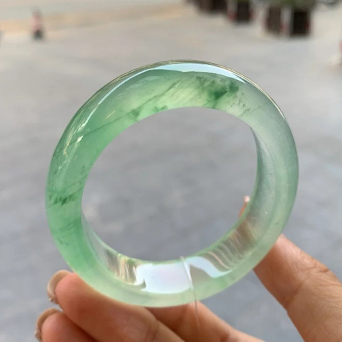 天然緬甸翡翠手鐲冰種飄花陽綠少女款春帶彩紫羅蘭翡翠玉手鐲