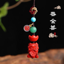 天然原礦硃砂精品紅砂「吞金獸」手機掛 包掛 鑰匙掛 硃砂含量 95