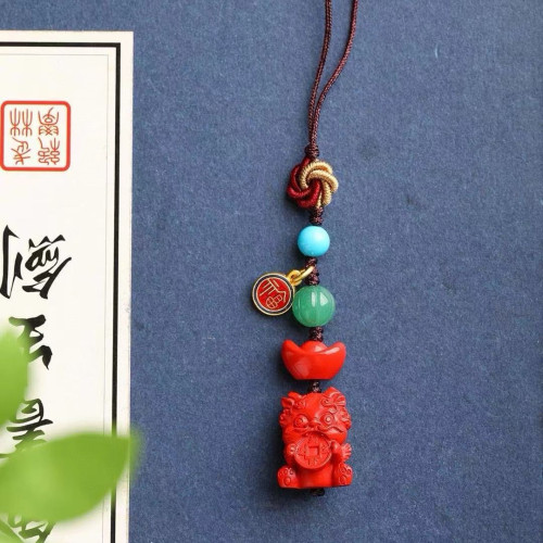 天然原礦硃砂精品紅砂「吞金獸」手機掛 包掛 鑰匙掛 硃砂含量 95