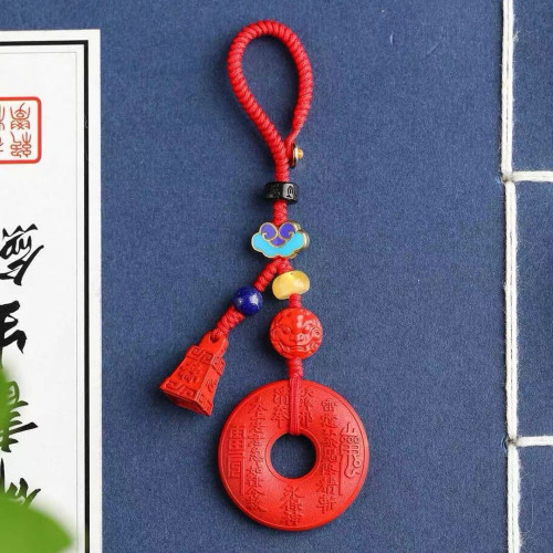 天然原礦硃砂精品紅砂「山鬼花錢」鑰匙掛  包掛 硃砂含量高達 95