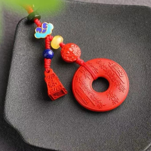 天然原礦硃砂精品紅砂「山鬼花錢」鑰匙掛  包掛 硃砂含量高達 95