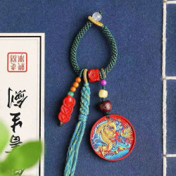 天然原礦硃砂精品紅砂彩繪「龍牌」包掛 鑰匙掛 萬能掛硃砂含量95