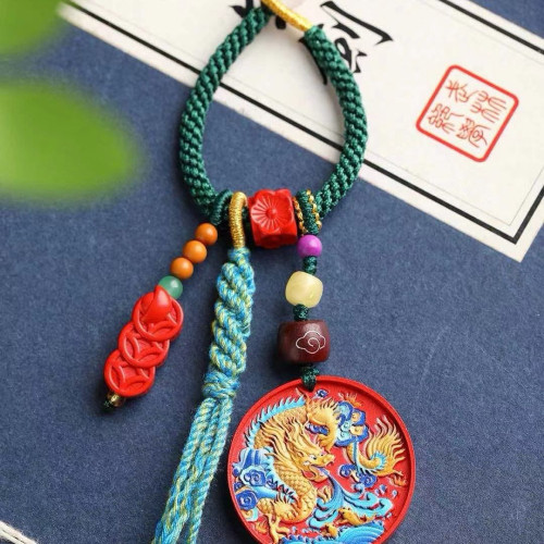 天然原礦硃砂精品紅砂彩繪「龍牌」包掛 鑰匙掛 萬能掛硃砂含量95