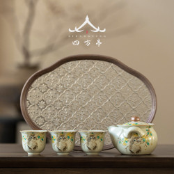 汝窰手抓壺功夫茶具套裝一人茶壺喝茶女士高顔值泡茶壺蓋碗茶杯