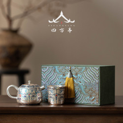 敦煌文創茶具鎏銀茶壺套裝金銀錯故宮文創高檔風特色禮物新款