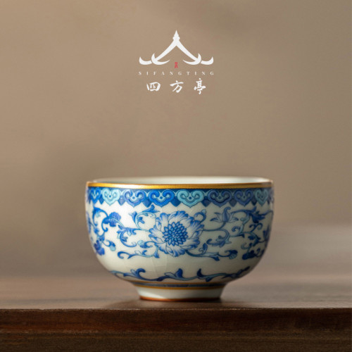 汝窰功夫茶杯青花瓷主人杯茶具茶碗茶盞個人專用陶瓷杯子品茗杯