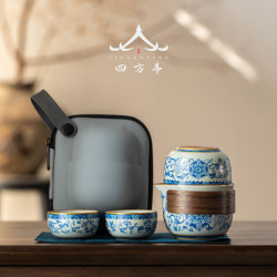 青花瓷快客杯一壺一杯旅行茶具可攜式泡茶壺陶瓷一人伴手禮汝窰