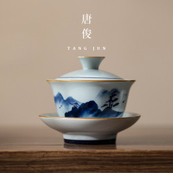 手繪蓋碗茶杯釉下彩青花瓷茶具單個高檔中式泡茶陶瓷三才茶碗帶蓋