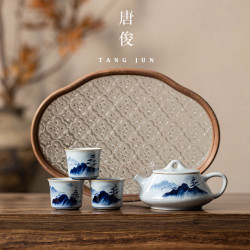一壺二杯茶具套裝手繪釉下彩小型茶盤小套家用泡茶壺新款簡約乾泡