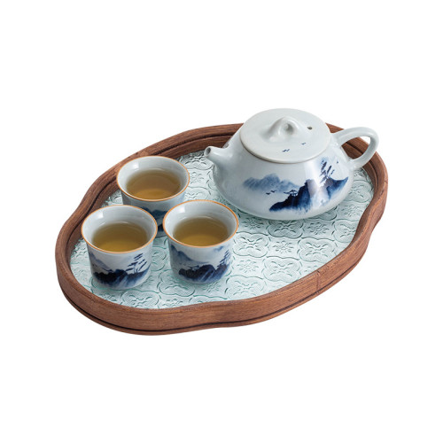一壺二杯茶具套裝手繪釉下彩小型茶盤小套家用泡茶壺新款簡約乾泡