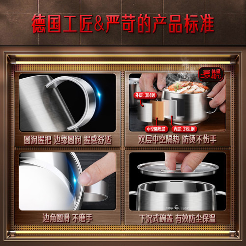 SSGP 寶寶雙耳湯碗家用防燙兒童碗吃飯碗帶手柄帶蓋316L不鏽鋼碗