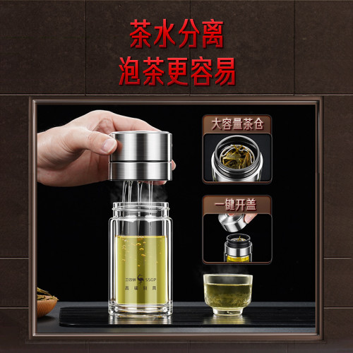 SSGP 保溫杯一鍵開蓋車用迷你水杯茶水分離玻璃杯子男士泡茶杯