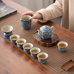 手工老陶泥仿古青花瓷功夫茶具套裝家用輕奢高檔泡茶壺中式蓋碗批