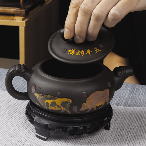 手工變色紫砂壺五牛納福鳳鳴壺牛氣沖天泡茶壺功夫茶具售