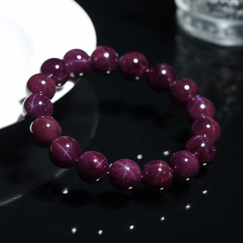 久雅水晶 天然星光紫牙烏石榴石手鏈紫色石榴石圓珠手串 