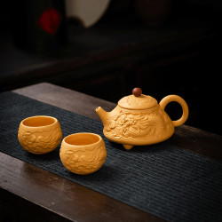 原礦黃金段泥大師級宜興手工紫砂壺鳳鳴壺滿雕泡茶壺手抓壺茶具批