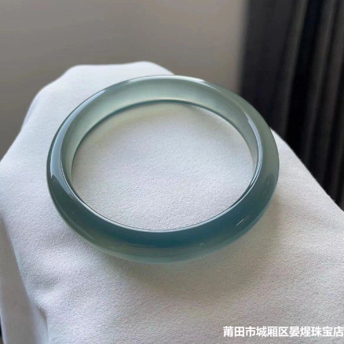 天然巴西冰種玉髓鐲子庫里藍瑪瑙手鐲女庫里藍扁條少女款玉髓手鐲