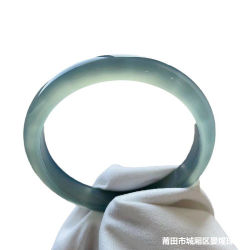 天然巴西冰種玉髓鐲子庫里藍瑪瑙手鐲女庫里藍扁條少女款玉髓手鐲