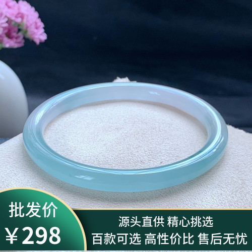 天然圓條翡翠手鐲緬甸冰種細條春彩紫羅蘭正圈玉鐲細款手鐲女