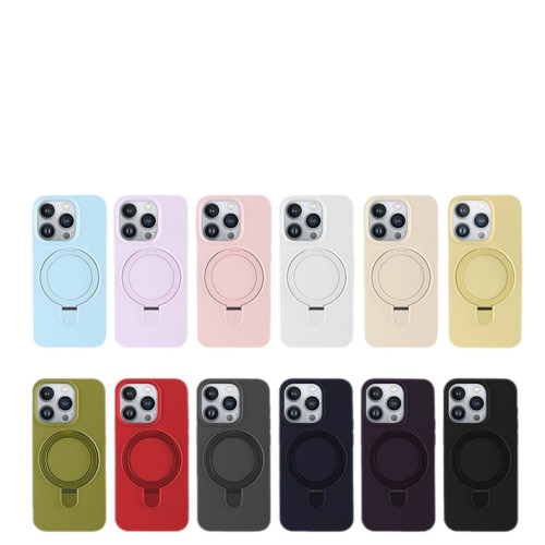 適用蘋果15promax帶磁吸支架手機殼液態矽膠iPhone16帶支點保護套