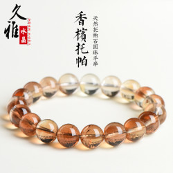 久雅水晶 天然漸變香檳托帕石圓珠手鏈 橙紅色托帕石散珠手串