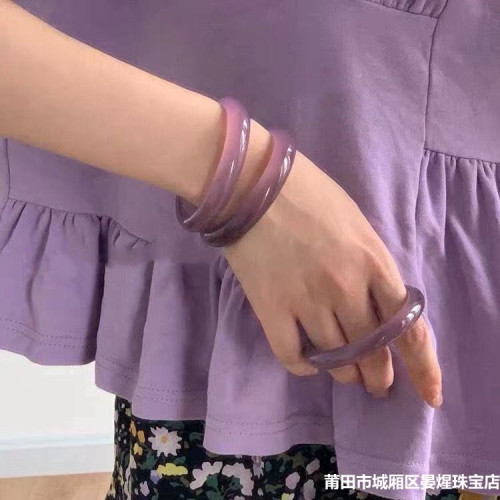 天然冰種巴西帝王紫玉髓手鐲少女款正圈瑪瑙手鐲女紫羅蘭瑪瑙