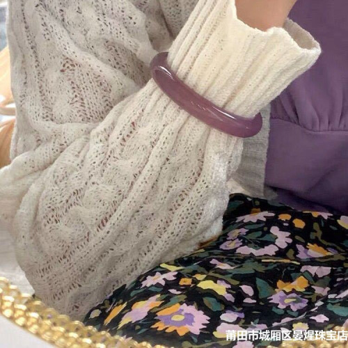 天然冰種巴西帝王紫玉髓手鐲少女款正圈瑪瑙手鐲女紫羅蘭瑪瑙