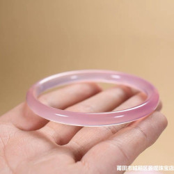 巴西冰種粉玉髓6mm圓條手鐲瑪瑙玉髓美人鐲玉石首飾禮品