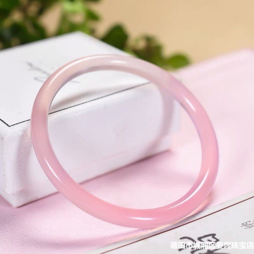 巴西冰種粉玉髓6mm圓條手鐲瑪瑙玉髓美人鐲玉石首飾禮品
