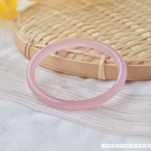 巴西冰種粉玉髓6mm圓條手鐲瑪瑙玉髓美人鐲玉石首飾禮品