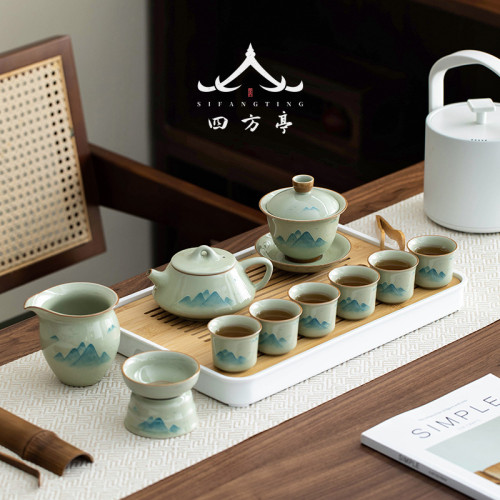 2024新款手繪釉下彩茶具套裝茶盤一體茶杯茶壺景德鎮陶瓷高檔輕奢