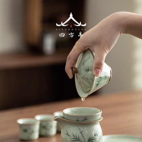 手繪釉下彩斗笠蓋碗茶杯三才茶碗茶具高檔景德鎮2024新款單個泡茶